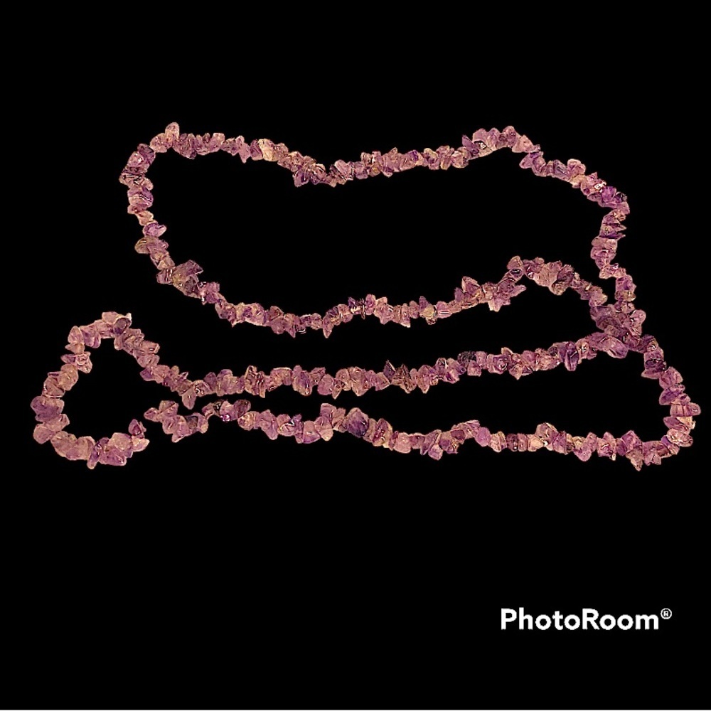 Amethyst Purple Raw Gemstone Single Strand Infinity Pull Over Long Necklace